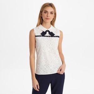 Sleeveless Lace Collar Bow Blouse